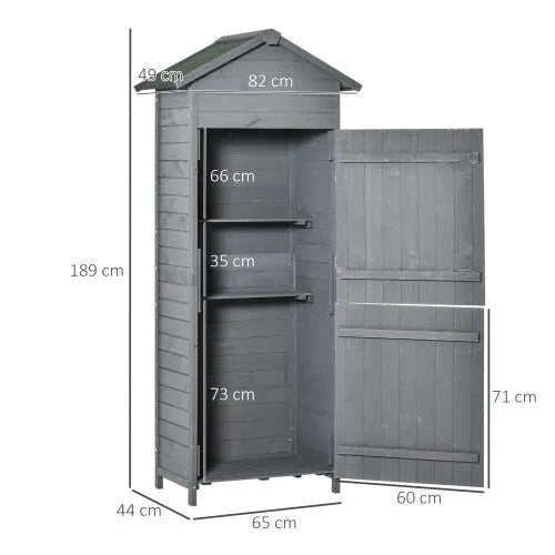 Wooden Garden Storage Shed Utility Gardener Cabinet W 3 Shelves, Tilted-felt Roof And Two Lockable Doors, 79cm X 49cm X 191.5cm, Dark Grey