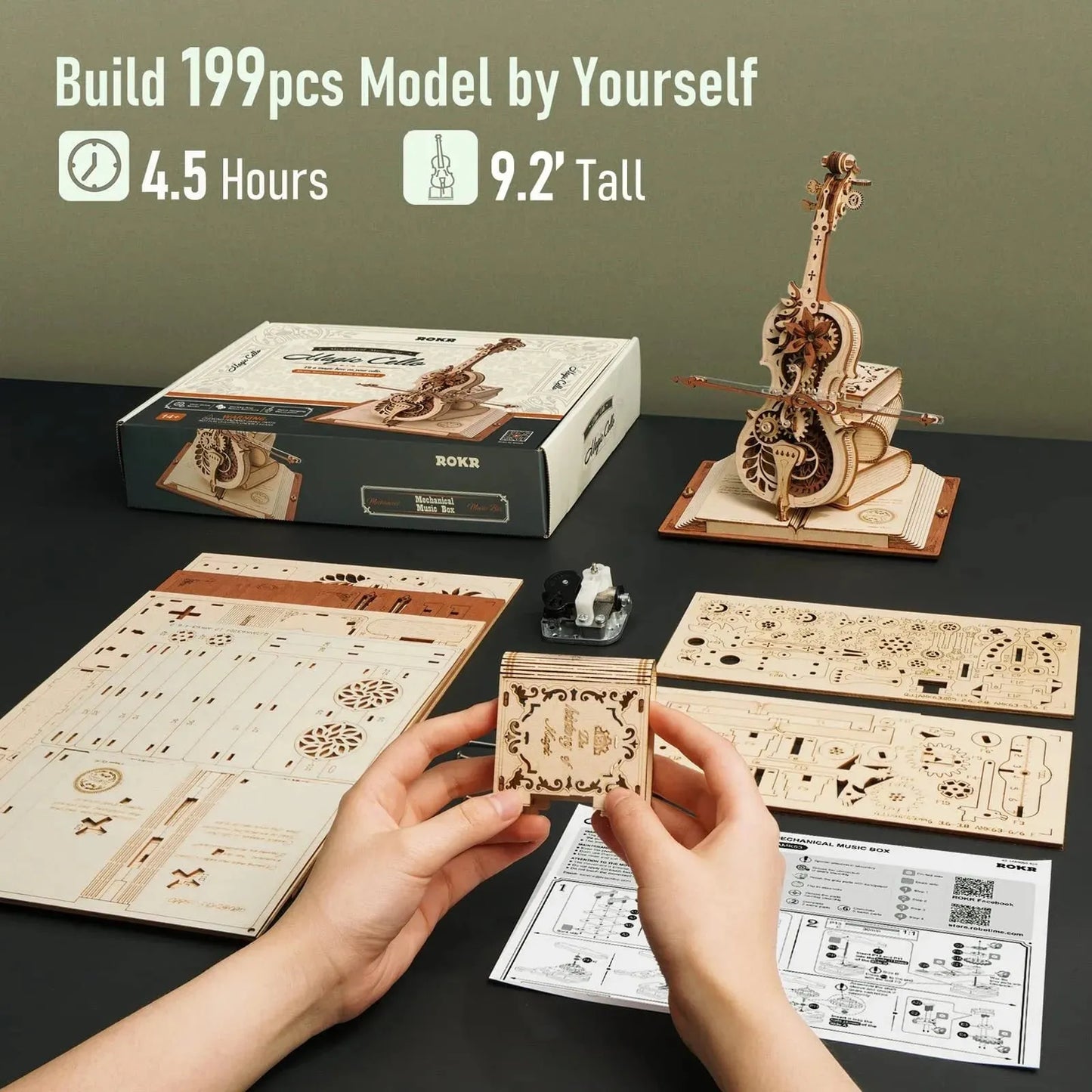 Robotime ROKR Magic Cello Music Box - Moveable STEM 3D Wooden Puzzle Creative Toy AMK63 - Mel Store