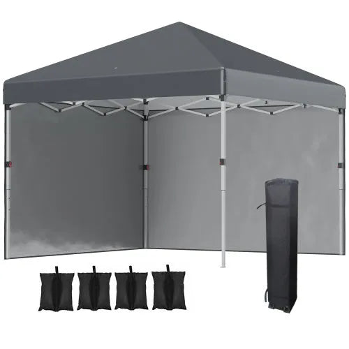 3 X 3 M Pop Up Gazebo with UPF 30, 2 Sidewalls, Leg Weight Bags & Wheeled Bag - Height Adjustable Party Tent Event Shelter for Garden & Patio in Dark Grey
