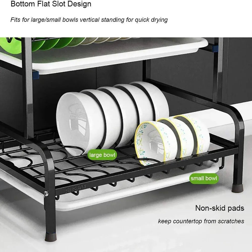 3 Tier Dish Drainer Rack With Drip Tray Cutlery Holder - Mel Store