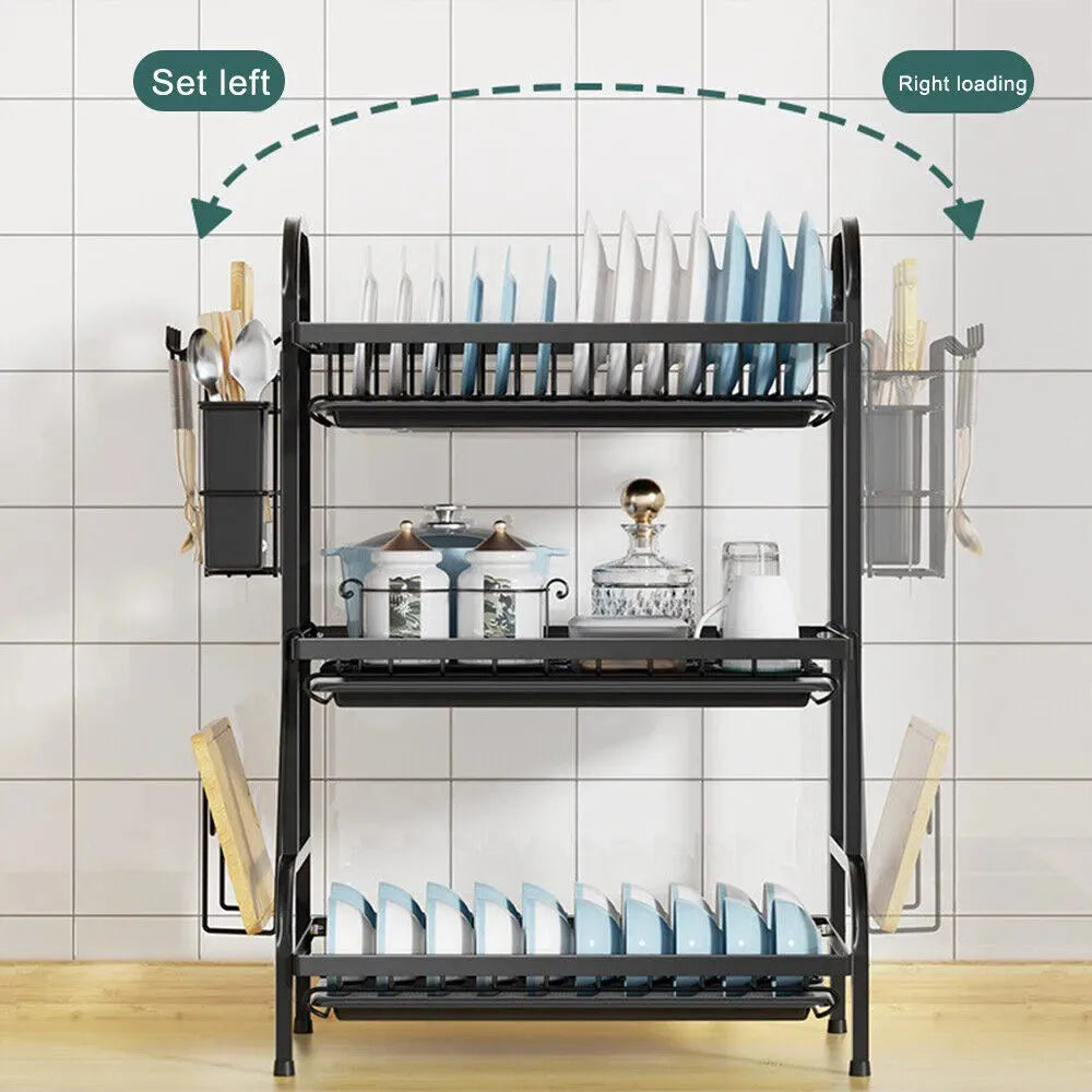 3 Tier Dish Drainer Rack With Drip Tray Cutlery Holder - Mel Store