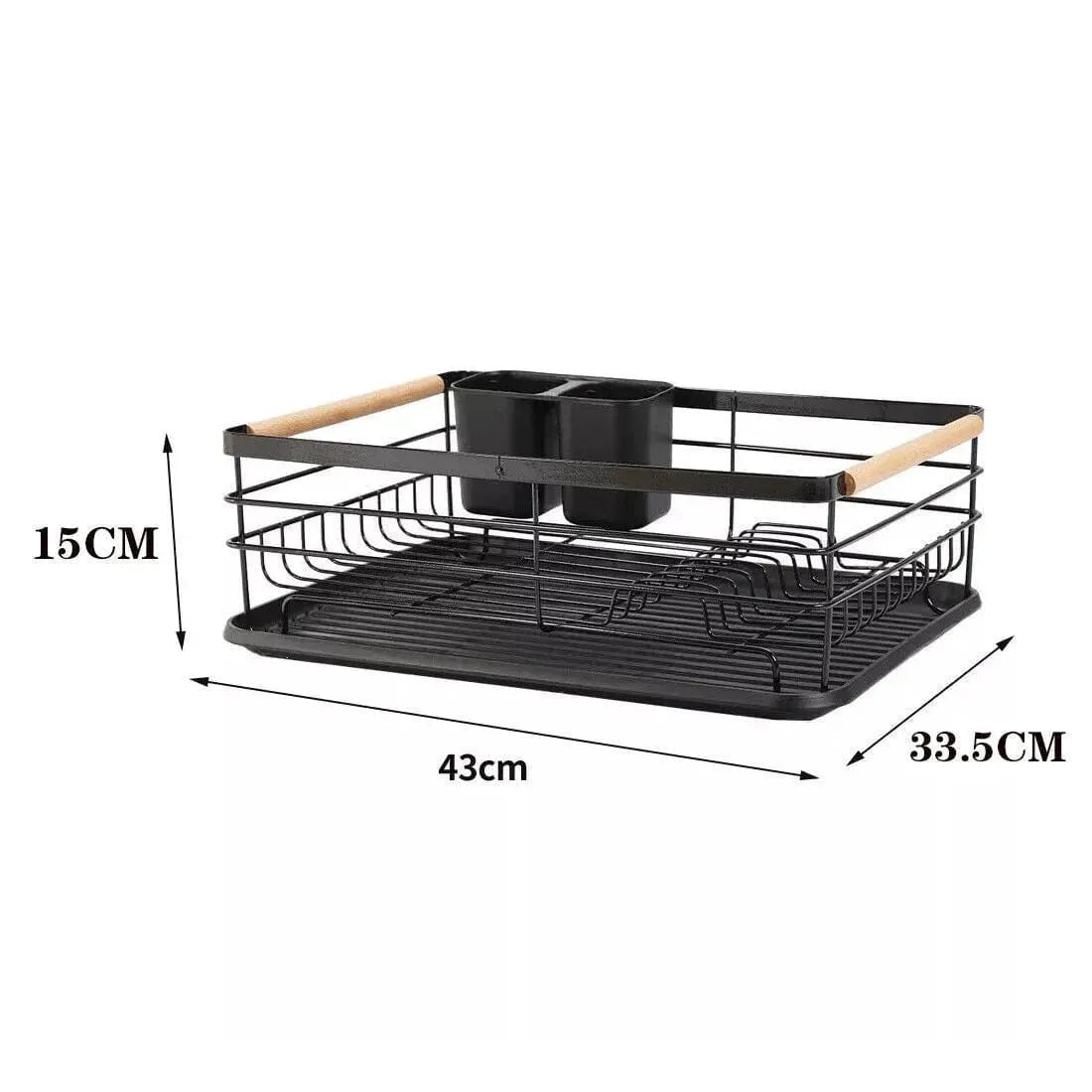 Black Dish Drainer Rack with Drip Tray, Cutlery Holder, and Large Capacity for Kitchen Sink - Mel Store