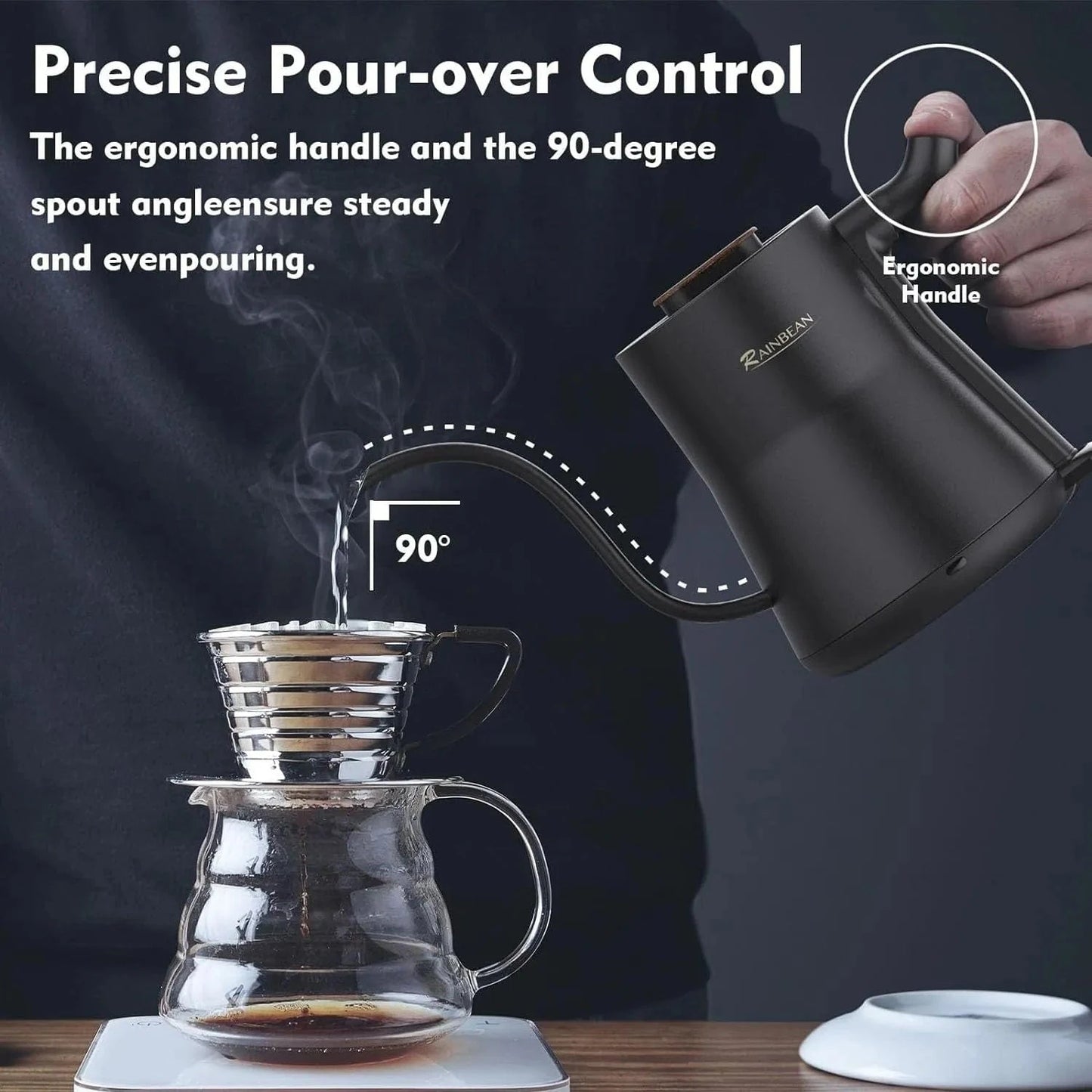 Gooseneck Electric Kettle for Perfect Pour Over Coffee and Tea, Stainless Steel Inner, Rapid Heating, Auto Shutoff UK - Mel Store
