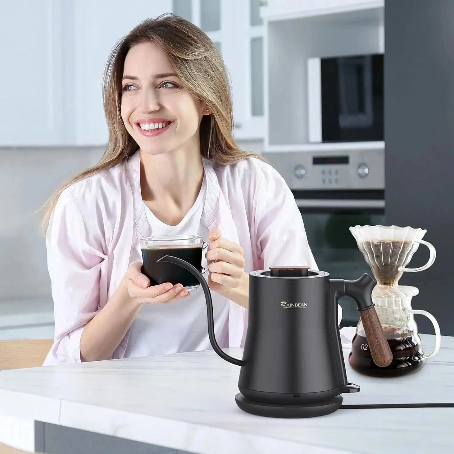 Gooseneck Electric Kettle for Perfect Pour Over Coffee and Tea, Stainless Steel Inner, Rapid Heating, Auto Shutoff UK - Mel Store