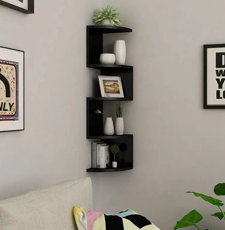 New 5 Tier Floating Wall Shelves Corner Shelf Storage Display Bookcase Unit - Mel Store
