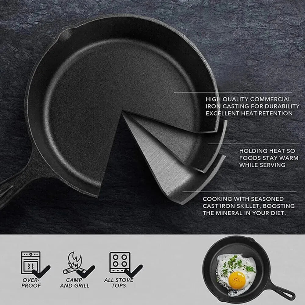 Set of 3 Pre-Seasoned Cast Iron Skillet Set - Non Stick Griddle Cooking Pan - Mel Store
