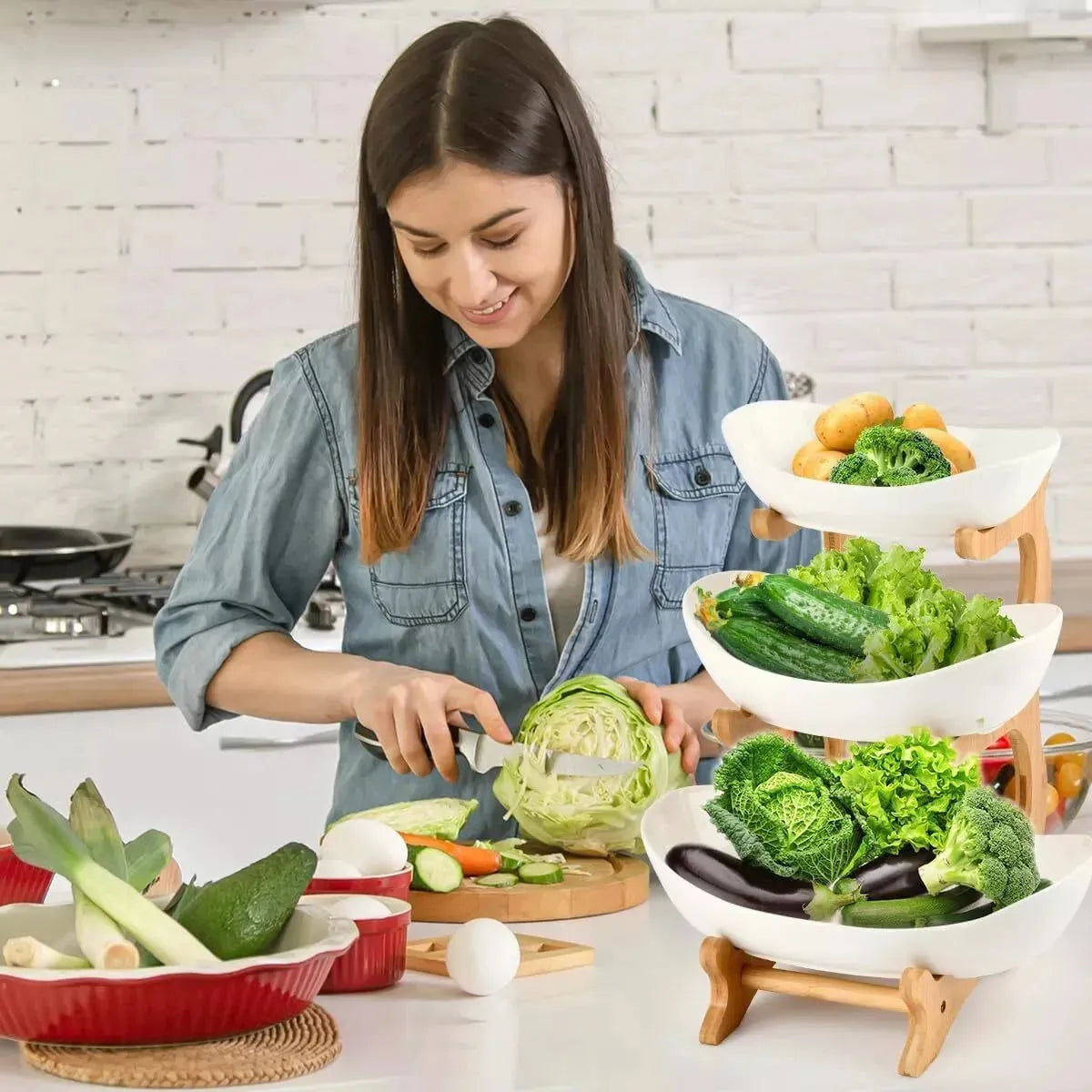 Multifunction Fruit Bowl - 3-Tier Ceramic Countertop Basket for Fruits and Vegetables - Mel Store
