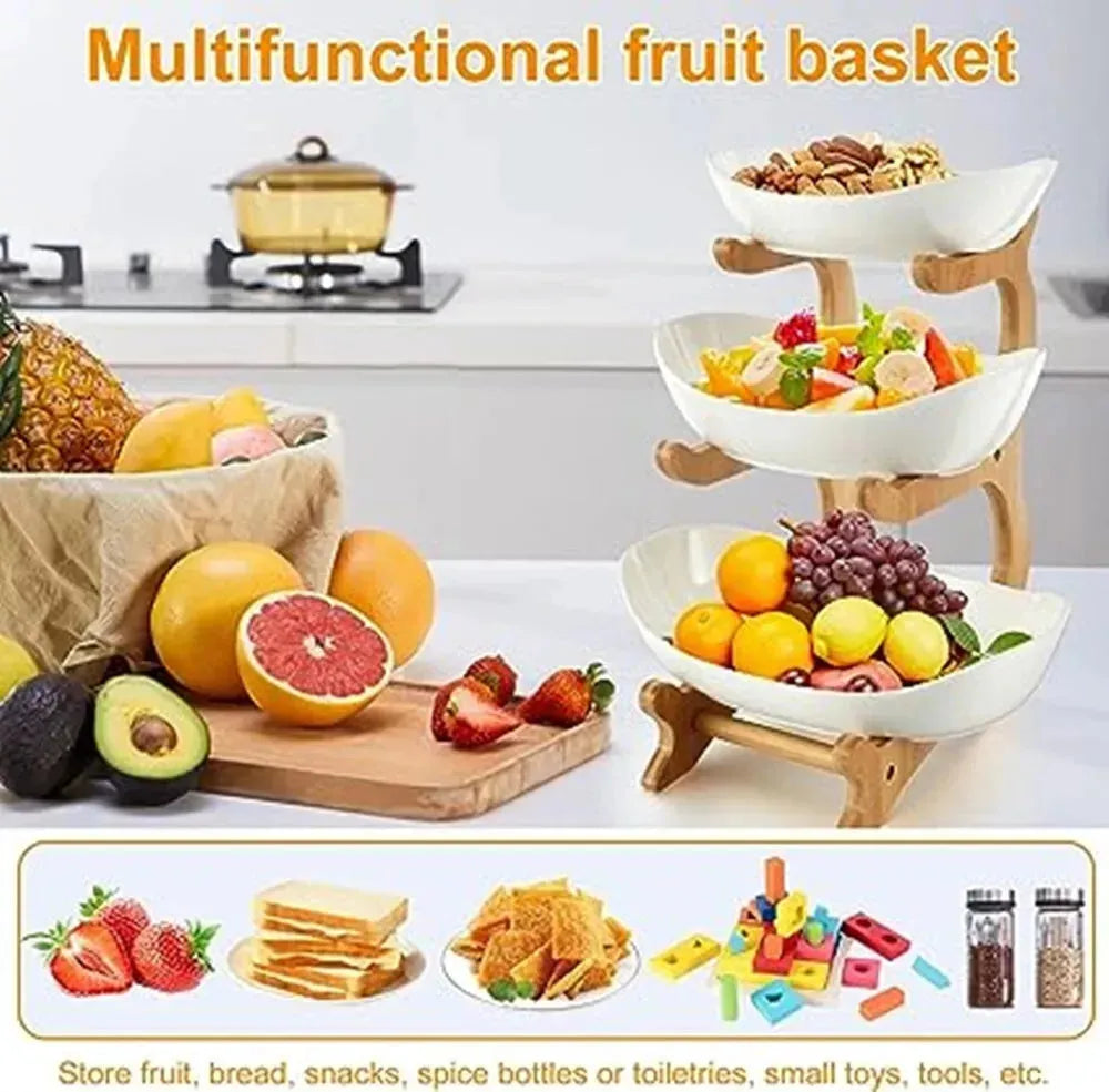 Multifunction Fruit Bowl - 3-Tier Ceramic Countertop Basket for Fruits and Vegetables - Mel Store