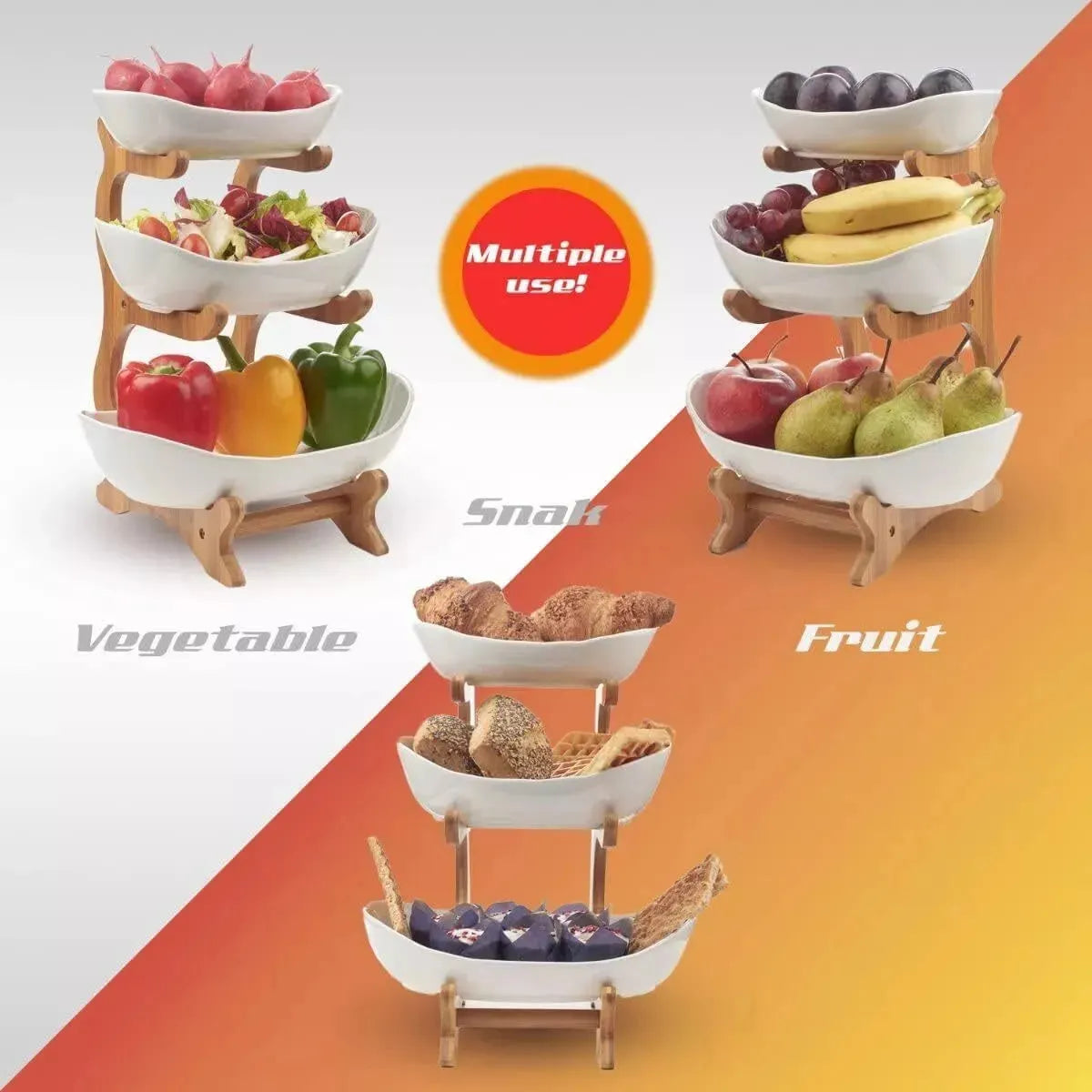 Multifunction Fruit Bowl - 3-Tier Ceramic Countertop Basket for Fruits and Vegetables - Mel Store