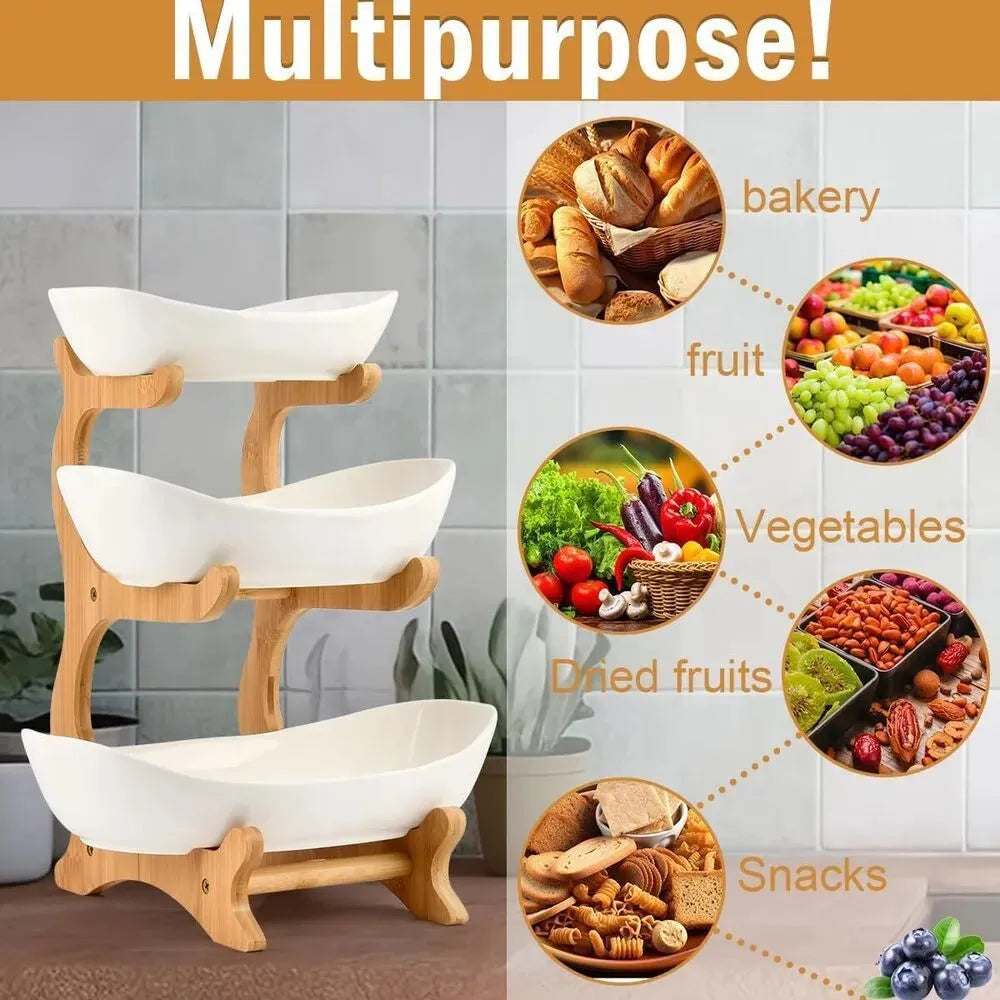 Multifunction Fruit Bowl - 3-Tier Ceramic Countertop Basket for Fruits and Vegetables - Mel Store