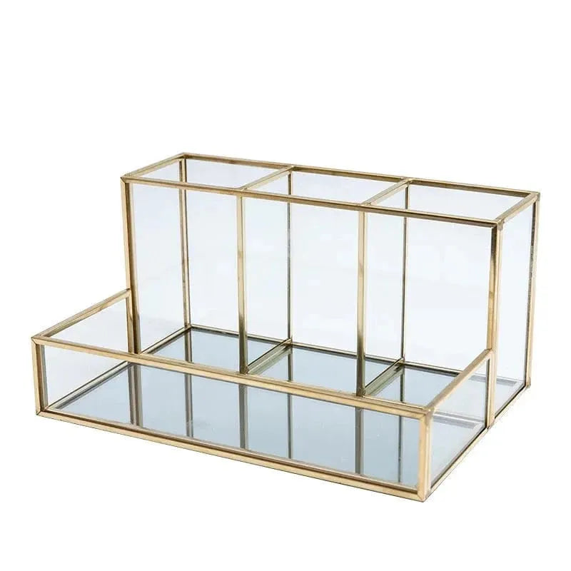 Glass Makeup Organizer With Golden - Mel Store