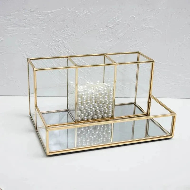 Glass Makeup Organizer With Golden - Mel Store