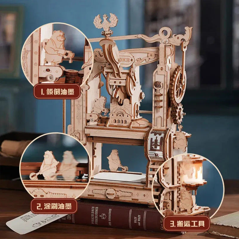 ROKR 3D Wooden Puzzle Model - Printing Press Mechanical - Mel Store