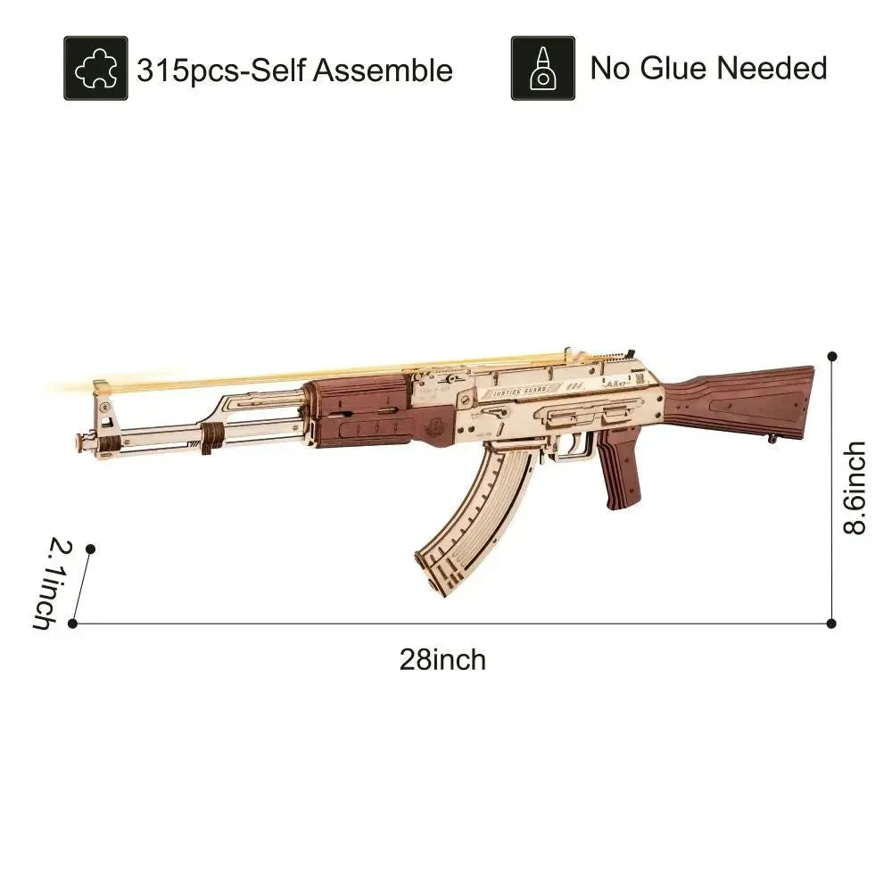 Rokr AK-47 Wooden Puzzle Gun - Automatic Rifle Double Firing Model Gift for Boys - Mel Store