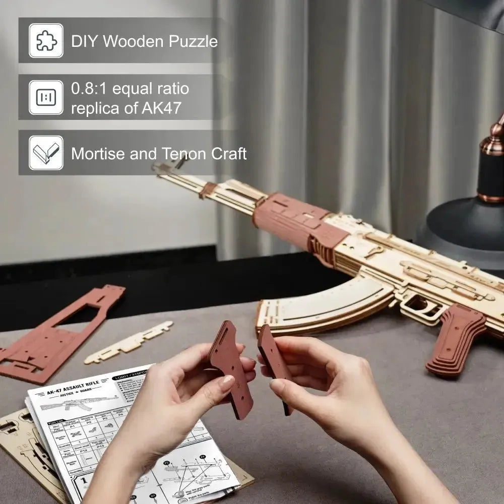Rokr AK-47 Wooden Puzzle Gun - Automatic Rifle Double Firing Model Gift for Boys - Mel Store