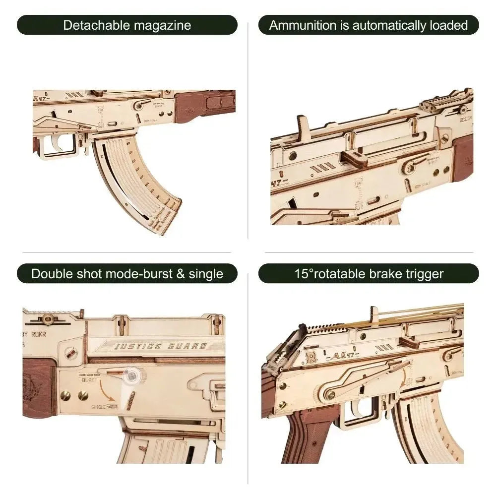 Rokr AK-47 Wooden Puzzle Gun - Automatic Rifle Double Firing Model Gift for Boys - Mel Store