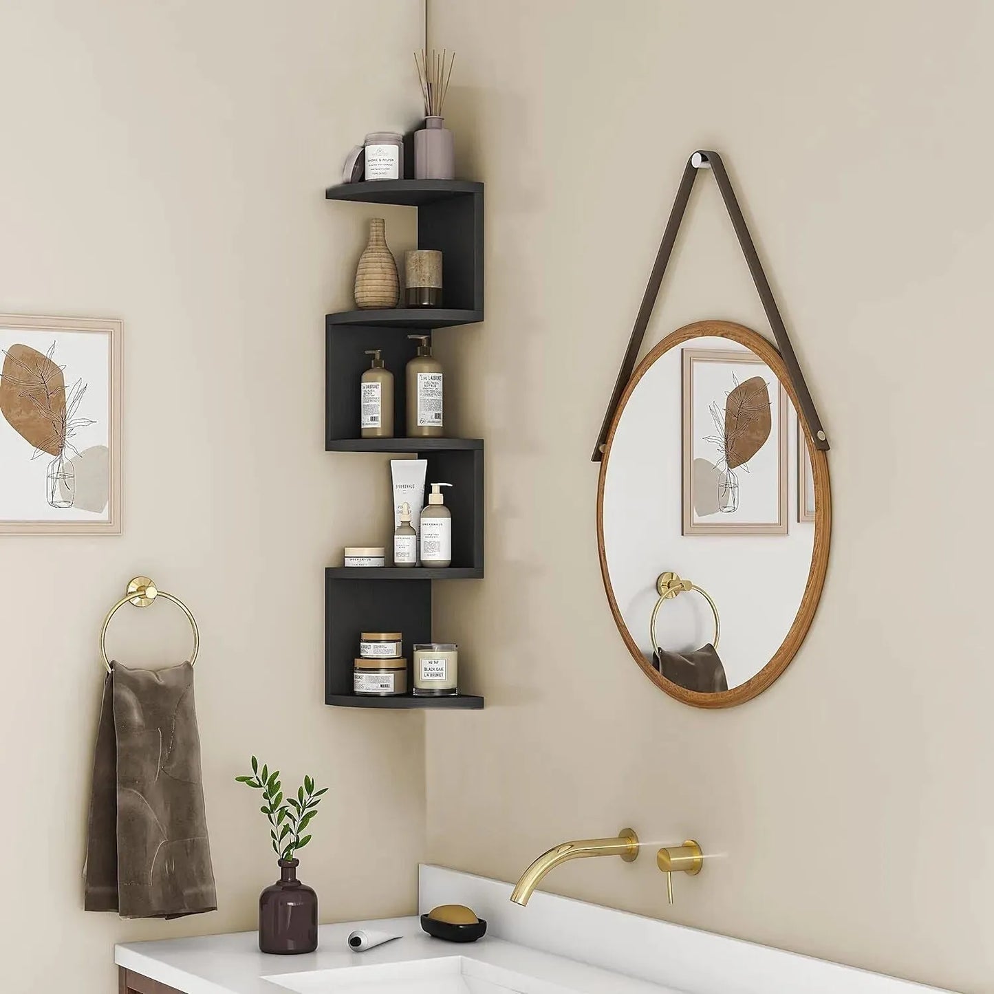 New 5 Tier Floating Wall Shelves Corner Shelf Storage Display Bookcase Unit - Mel Store