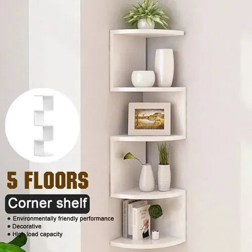 New 5 Tier Floating Wall Shelves Corner Shelf Storage Display Bookcase Unit - Mel Store