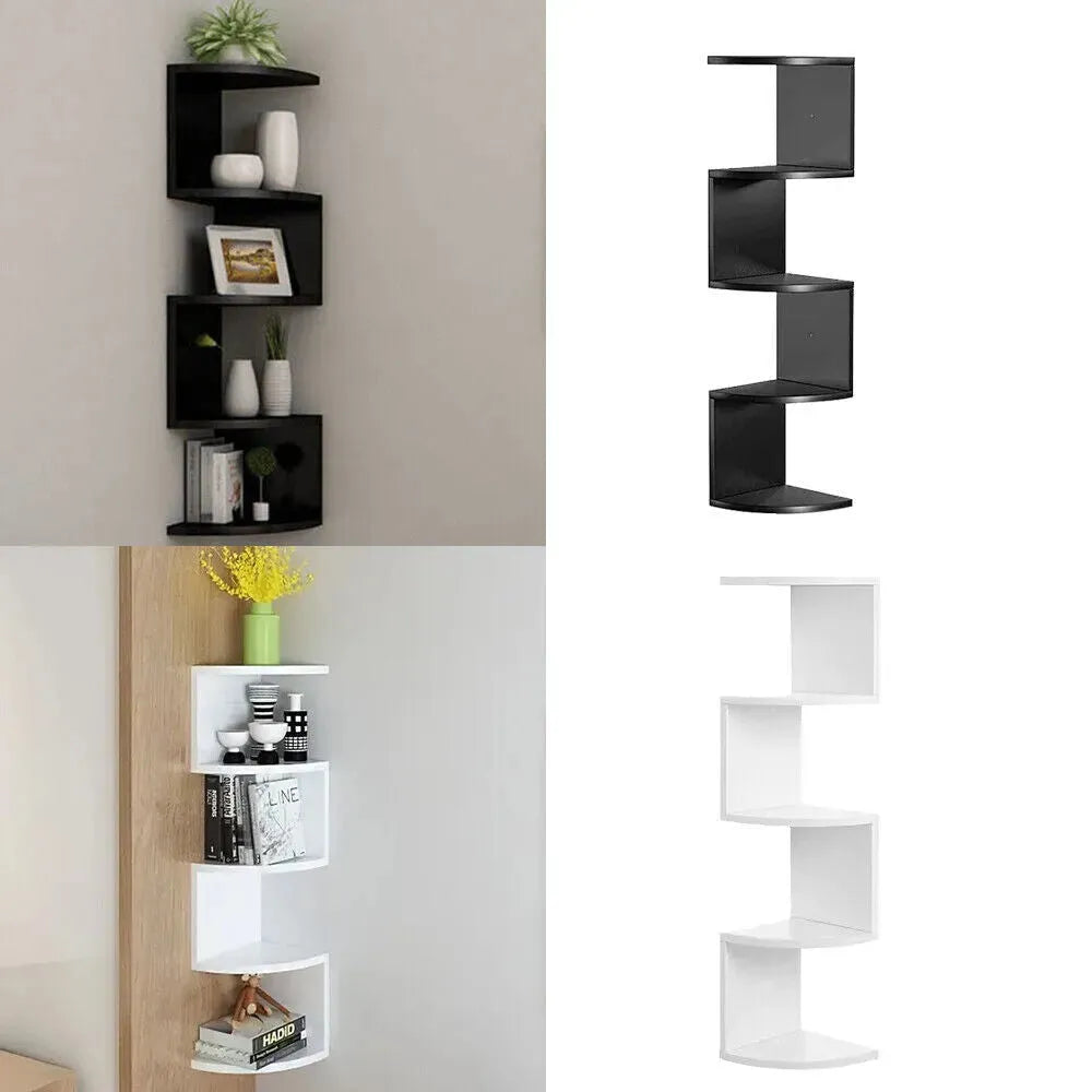 New 5 Tier Floating Wall Shelves Corner Shelf Storage Display Bookcase Unit - Mel Store