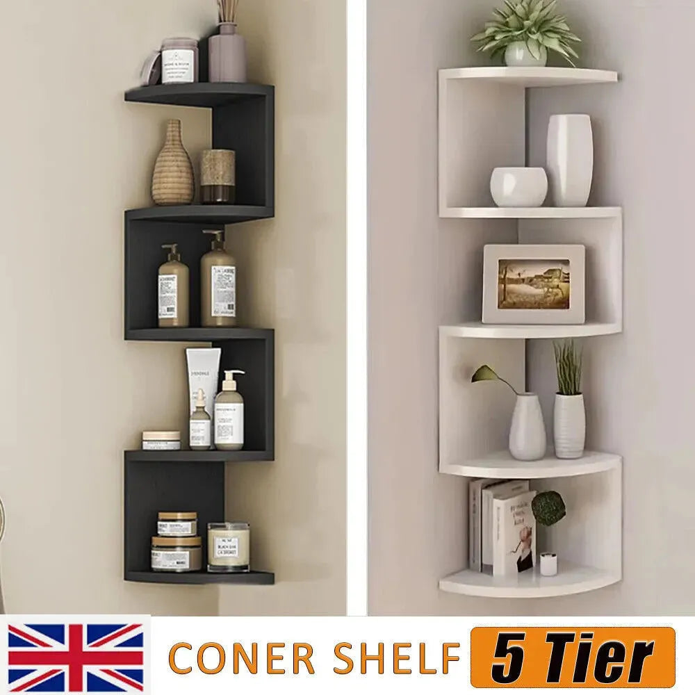 New 5 Tier Floating Wall Shelves Corner Shelf Storage Display Bookcase Unit - Mel Store