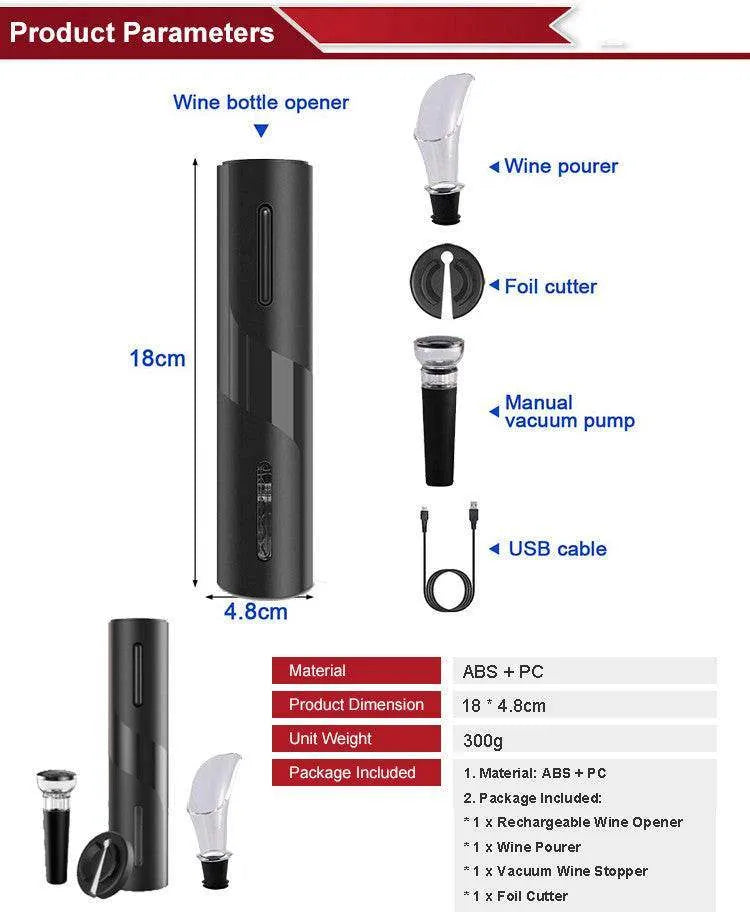 Rechargeable Wine Opener - Effortless Cork Removal & Stylish Wine Accessory - Mel Store