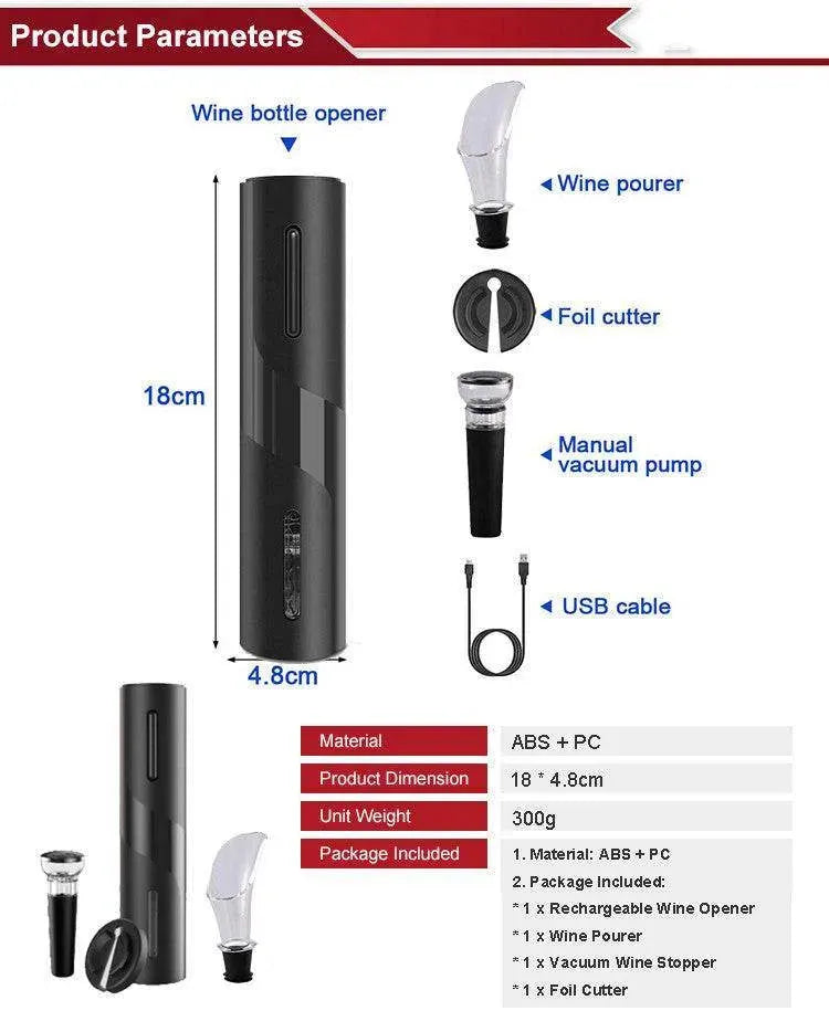 Rechargeable Wine Opener - Effortless Cork Removal & Stylish Wine Accessory - Mel Store