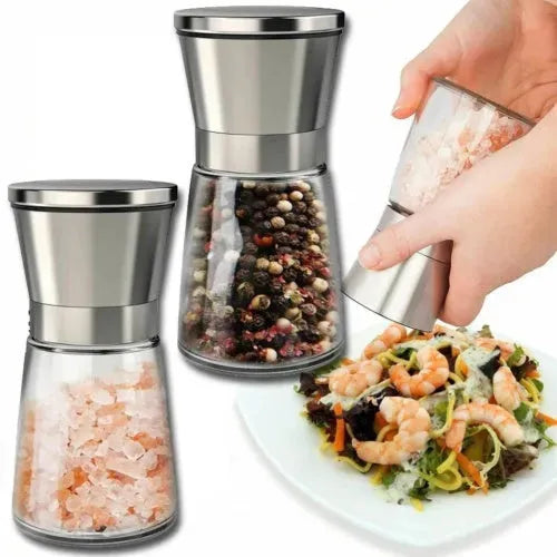 Pepper and Salt Grinder Set - 2x Adjustable Stainless Steel Mill Shakers for Coarse Grinding - Mel Store
