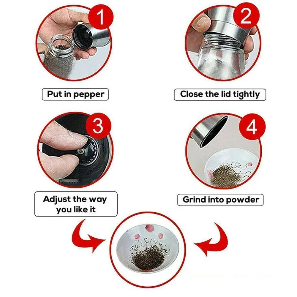 Pepper and Salt Grinder Set - 2x Adjustable Stainless Steel Mill Shakers for Coarse Grinding - Mel Store