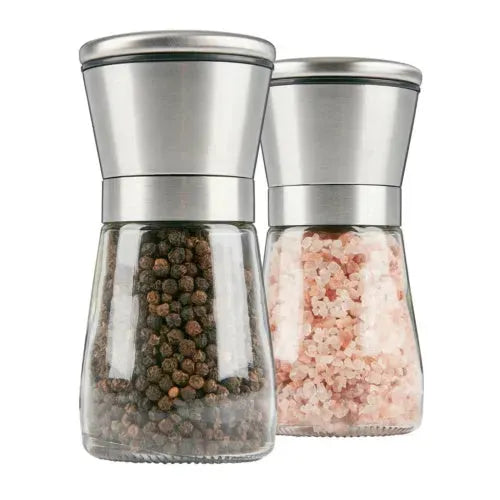 Pepper and Salt Grinder Set - 2x Adjustable Stainless Steel Mill Shakers for Coarse Grinding - Mel Store