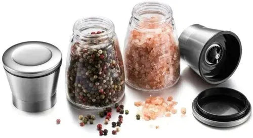 Pepper and Salt Grinder Set - 2x Adjustable Stainless Steel Mill Shakers for Coarse Grinding - Mel Store