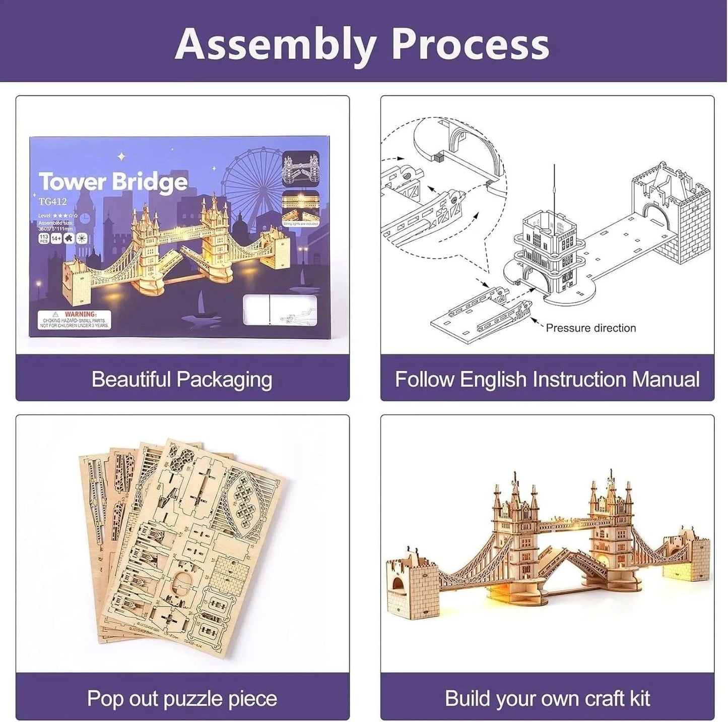 ROBOTIME London Tower Bridge 3D Puzzle Wooden Model Kit - Mel Store