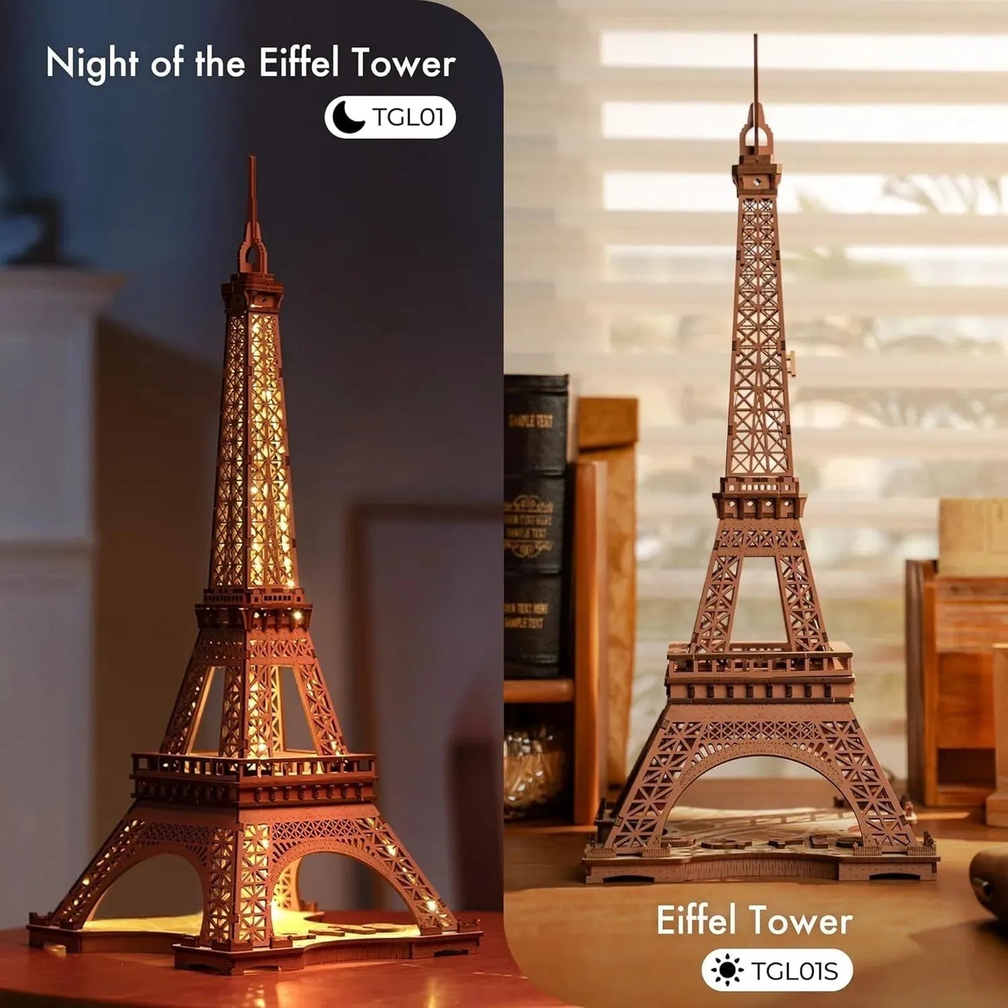ROBOTIME Rolife Eiffel Tower Wooden Puzzle TGL01 with 4 Light Shows - Perfect Gift - Mel Store