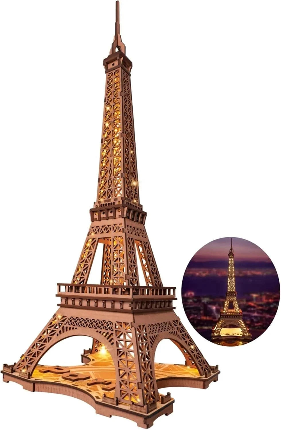 ROBOTIME Rolife Eiffel Tower Wooden Puzzle TGL01 with 4 Light Shows - Perfect Gift - Mel Store