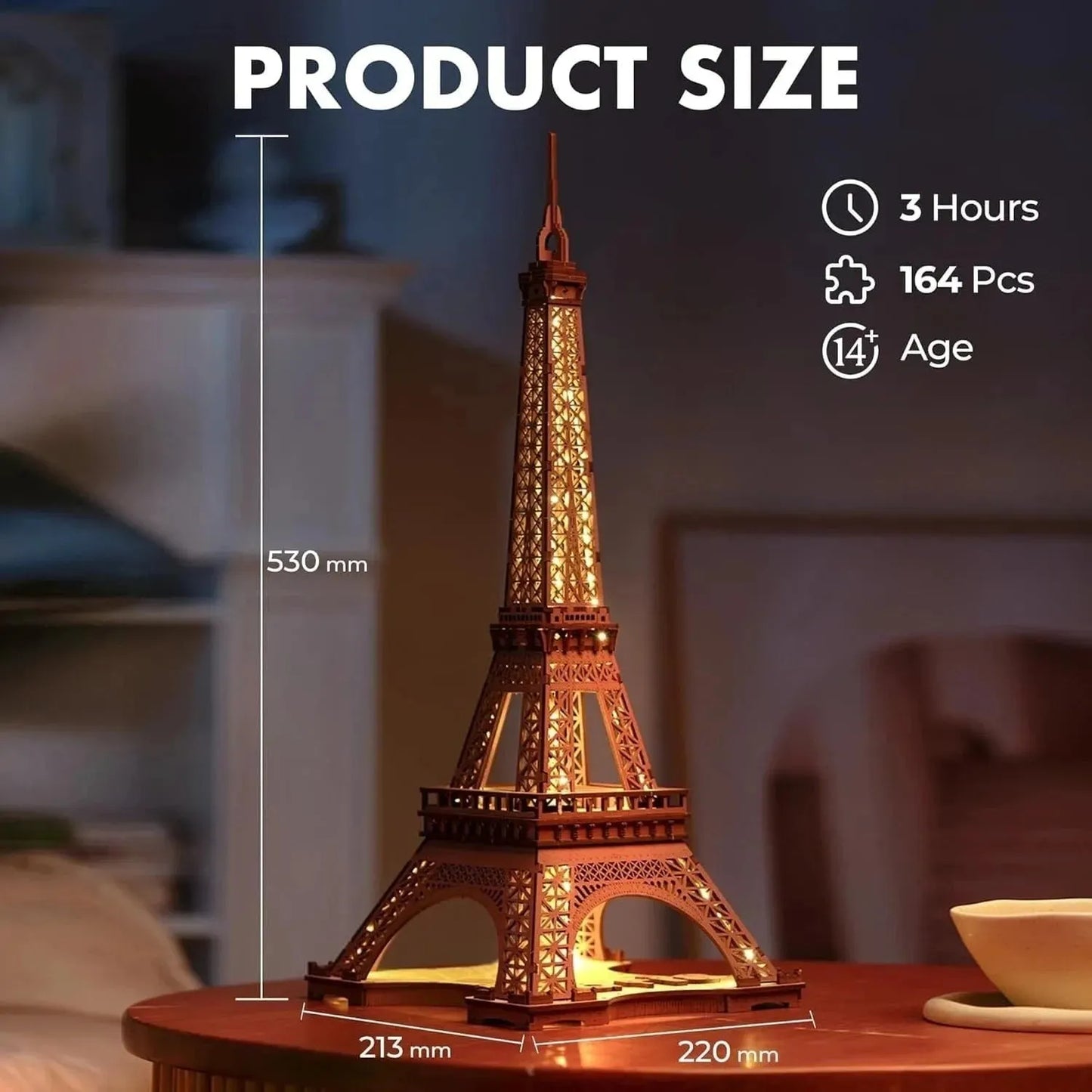 ROBOTIME Rolife Eiffel Tower Wooden Puzzle TGL01 with 4 Light Shows - Perfect Gift - Mel Store
