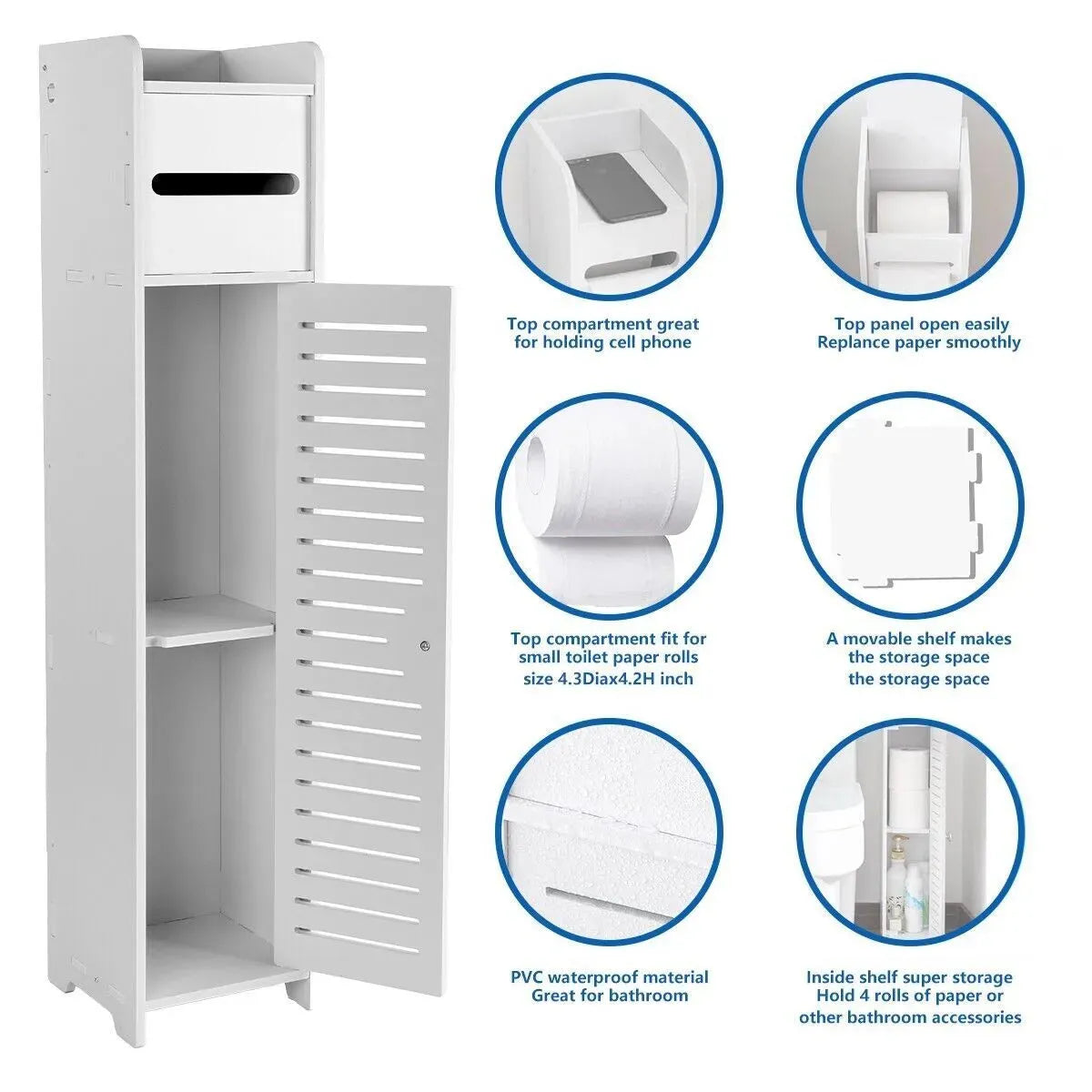 Wooden Toilet Paper Holder Freestanding Bathroom Storage Cabinet - Mel Store