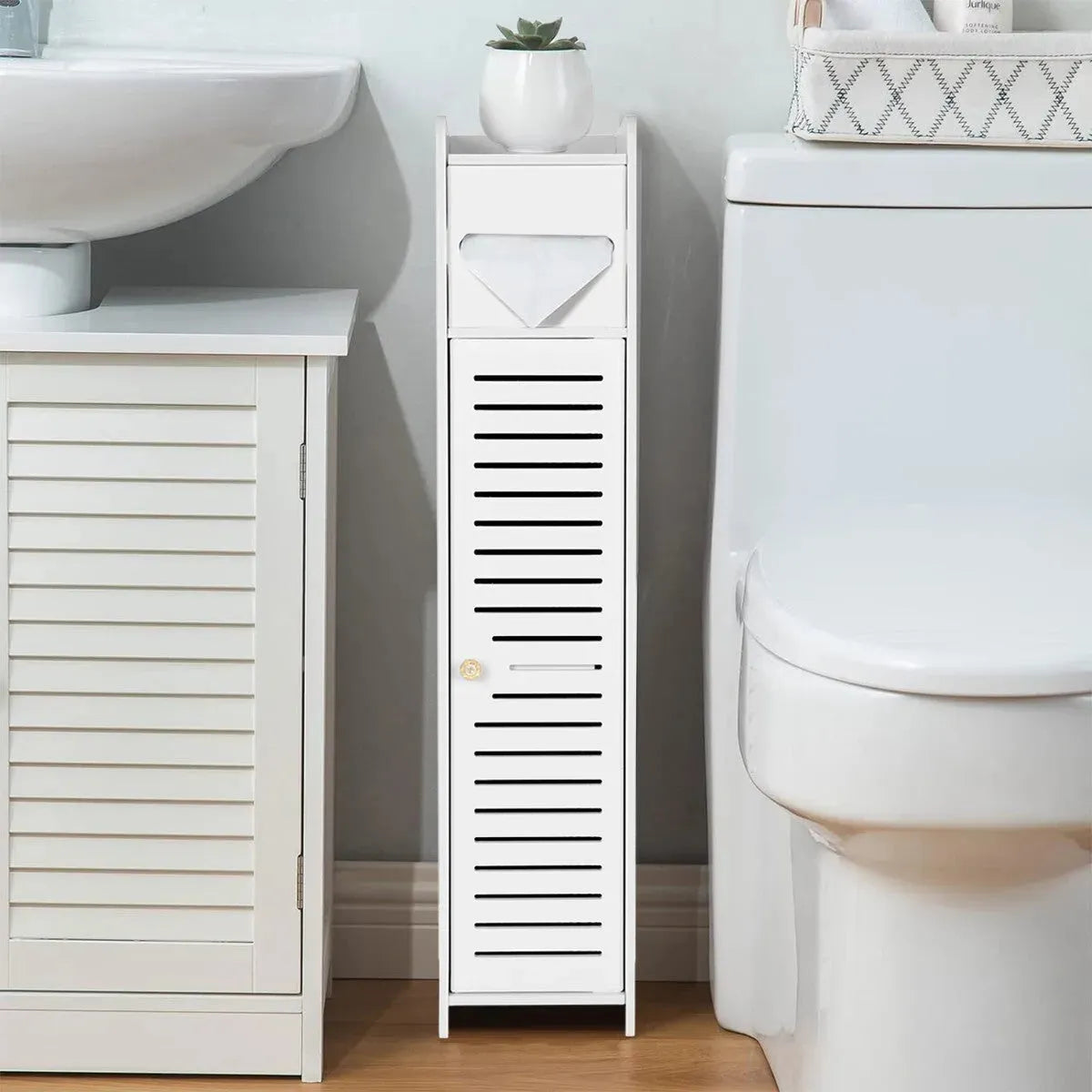 Wooden Toilet Paper Holder Freestanding Bathroom Storage Cabinet - Mel Store