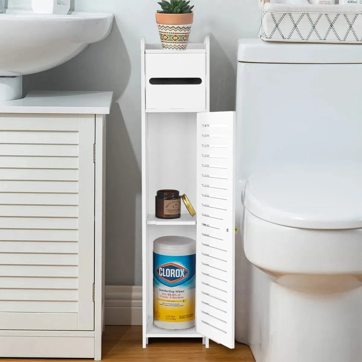Wooden Toilet Paper Holder Freestanding Bathroom Storage Cabinet - Mel Store