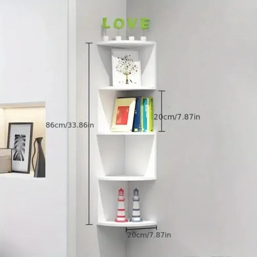 New 5 Tier Floating Wall Shelves Corner Shelf Storage Display Bookcase Unit - Mel Store