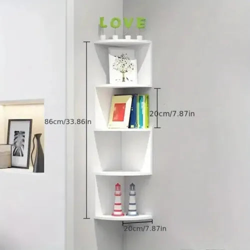 New 5 Tier Floating Wall Shelves Corner Shelf Storage Display Bookcase Unit - Mel Store