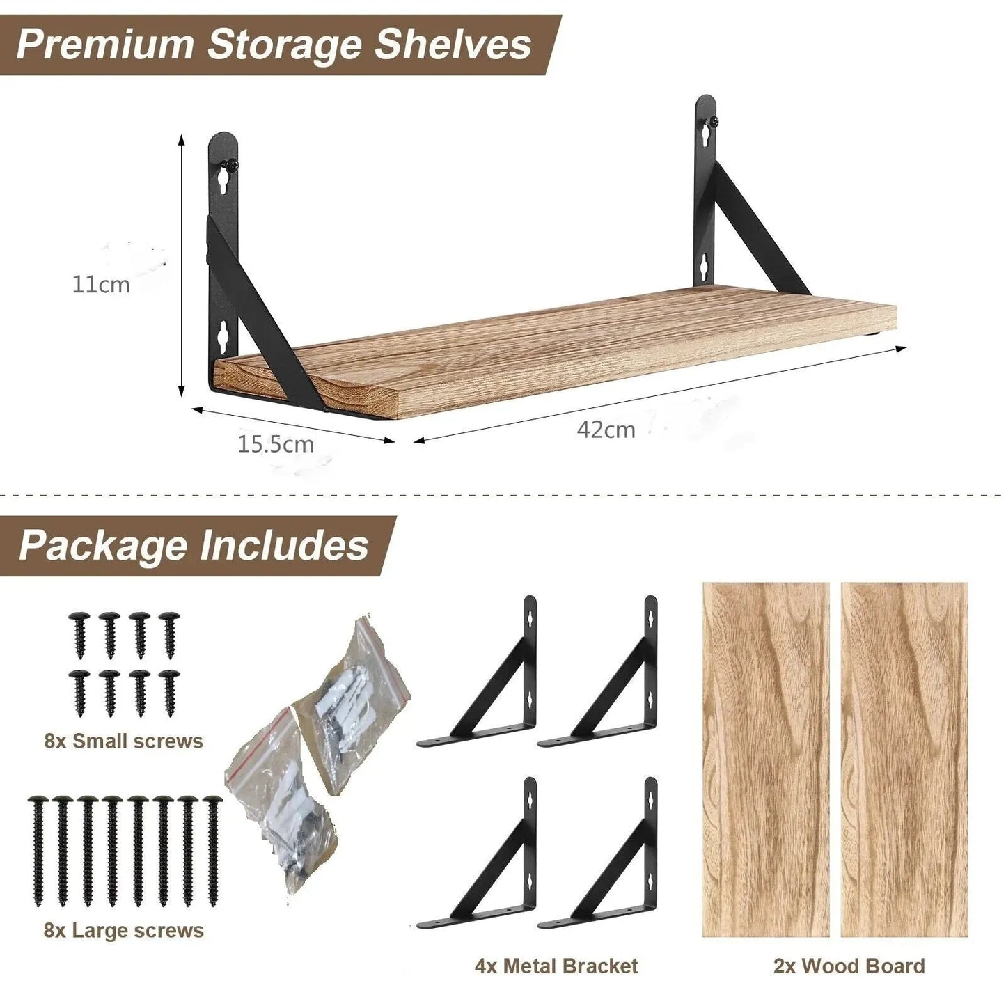2x Wooden Floating Shelves - Mel Store