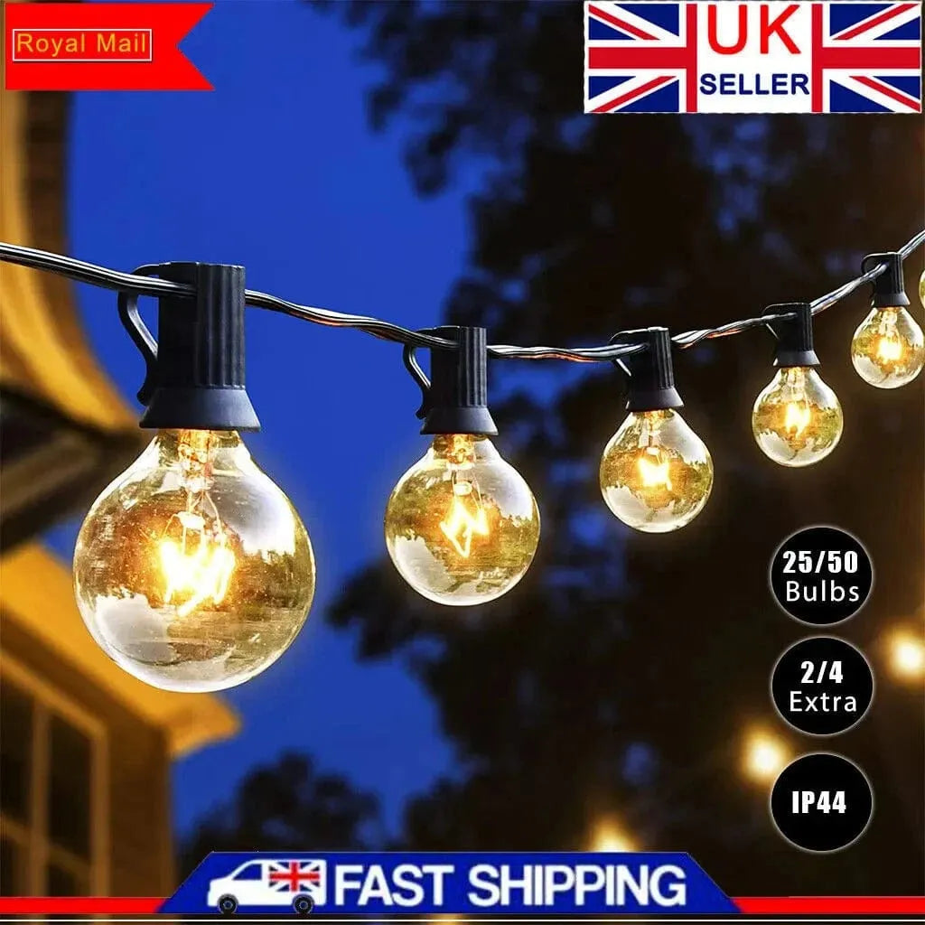 25-50FT Outdoor Festoon Lights Globe String Fairy Lights G40 Bulbs for Garden Wedding Home - Mel Store