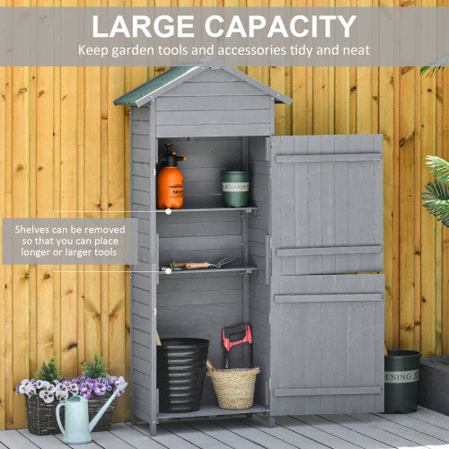 Wooden Garden Storage Shed Utility Gardener Cabinet W 3 Shelves, Tilted-felt Roof And Two Lockable Doors, 79cm X 49cm X 191.5cm, Dark Grey