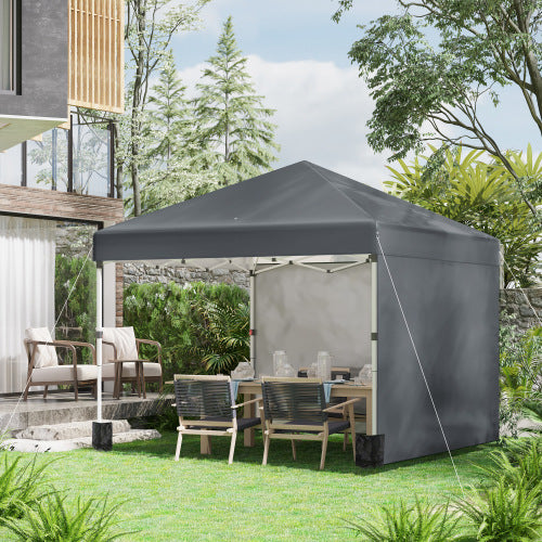 3 X 3 M Pop Up Gazebo with UPF 30, 2 Sidewalls, Leg Weight Bags & Wheeled Bag - Height Adjustable Party Tent Event Shelter for Garden & Patio in Dark Grey