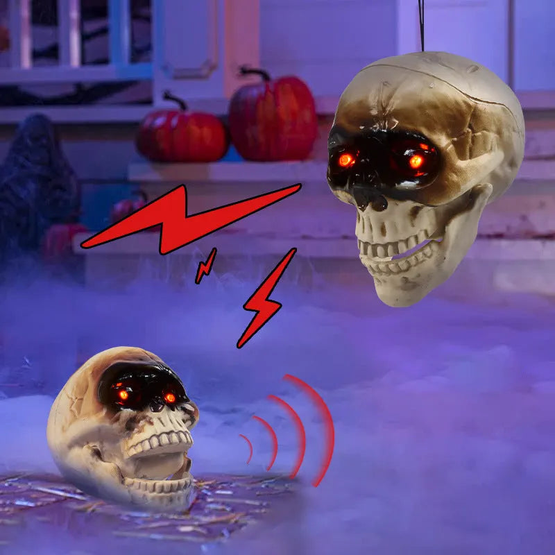 Animated Floating Skeleton Decorations - Realistic Halloween Skull Heads with Scary Sound for Spooky Decor