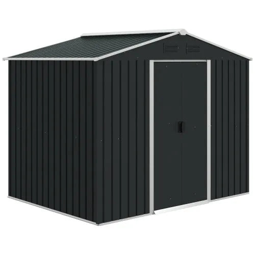 7.7 X 5.7ft Metal Garden Shed, Galvanised Outdoor Tool Storage House With Ventilation Slots And Sliding Doors, Grey
