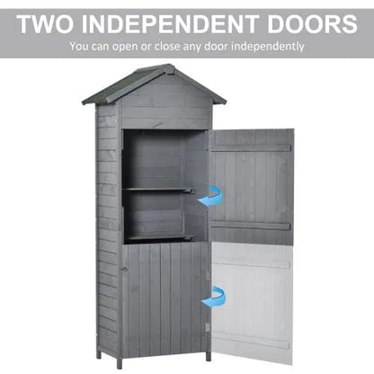 Wooden Garden Storage Shed Utility Gardener Cabinet W 3 Shelves, Tilted-felt Roof And Two Lockable Doors, 79cm X 49cm X 191.5cm, Dark Grey