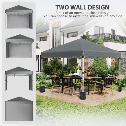 3 X 3 M Pop Up Gazebo with UPF 30, 2 Sidewalls, Leg Weight Bags & Wheeled Bag - Height Adjustable Party Tent Event Shelter for Garden & Patio in Dark Grey
