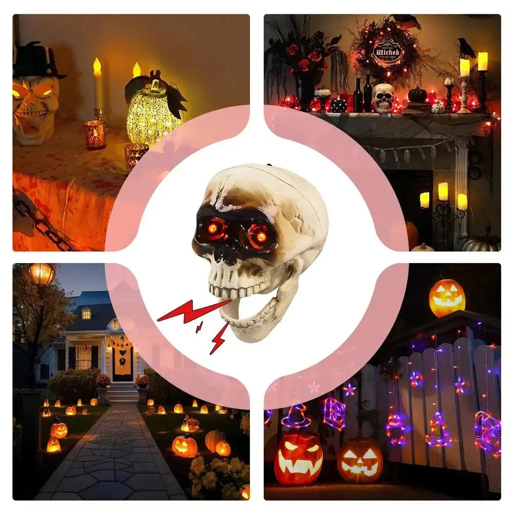 Animated Floating Skeleton Decorations - Realistic Halloween Skull Heads with Scary Sound for Spooky Decor