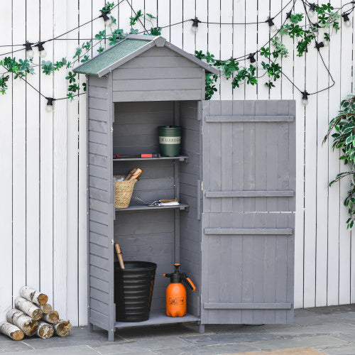 Wooden Garden Storage Shed Utility Gardener Cabinet W 3 Shelves, Tilted-felt Roof And Two Lockable Doors, 79cm X 49cm X 191.5cm, Dark Grey
