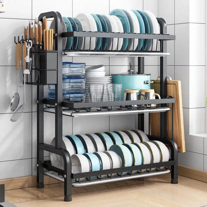 3 Tier Dish Drainer Rack With Drip Tray Cutlery Holder - Mel Store